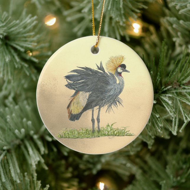 Graceful handgemalt Gray Crowned Crane Keramik Ornament (Baum)