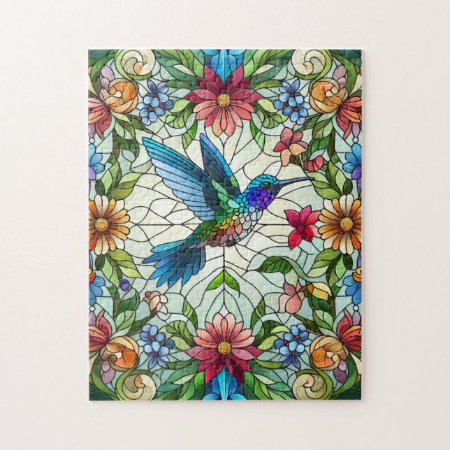 Graceful Hummingbird mit festem Glaseffekt Puzzle (Vertikal)