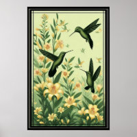 Graceful Hummingbirds Under Golden Lilies