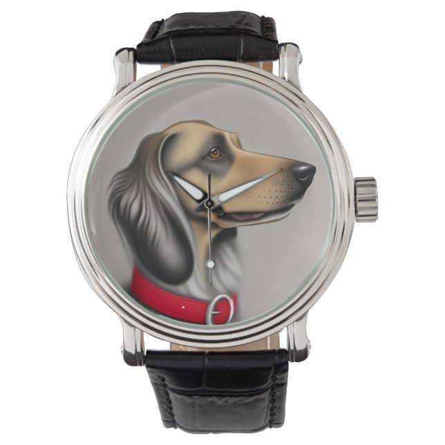 Graceful Hund mit rotem Collar gepolsterten Seiten Armbanduhr (Vorderseite)