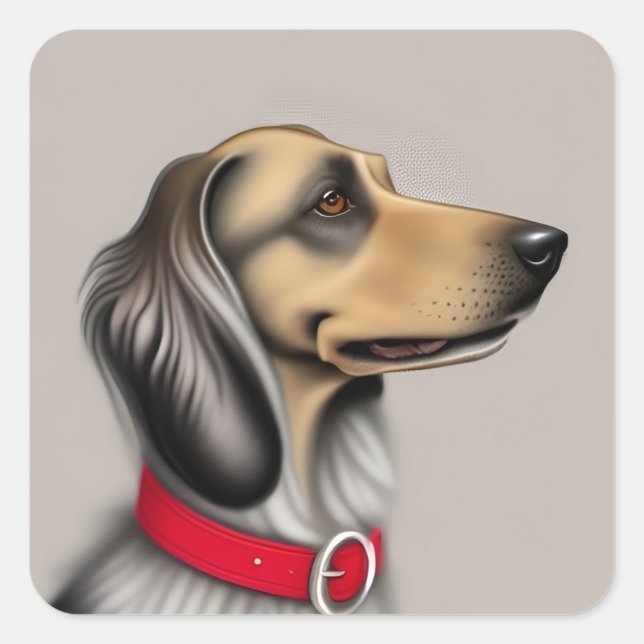 Graceful Hund mit rotem Collar gepolsterten Seiten Quadratischer Aufkleber (Vorderseite)