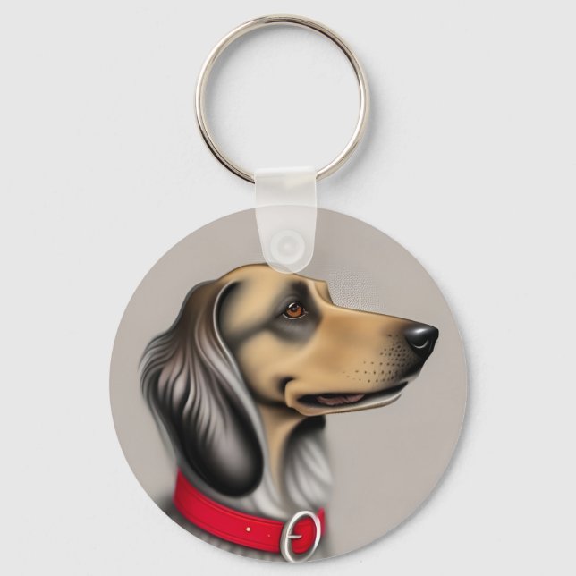 Graceful Hund mit rotem Collar gepolsterten Seiten Schlüsselanhänger (Vorderseite)