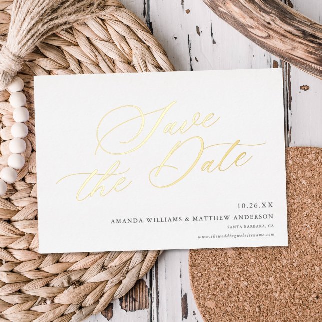 Graceful Kalligraphie Nicht-Foto Save the Date REA Folieneinladung (Von Creator hochgeladen)