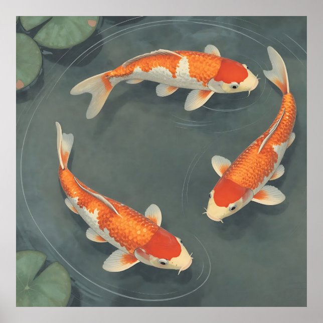 Graceful Koi Fish Pond Serenity Design Poster (Vorne)