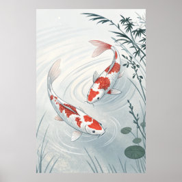 "Graceful Koi: Illustration des Serenischen Wasser Poster