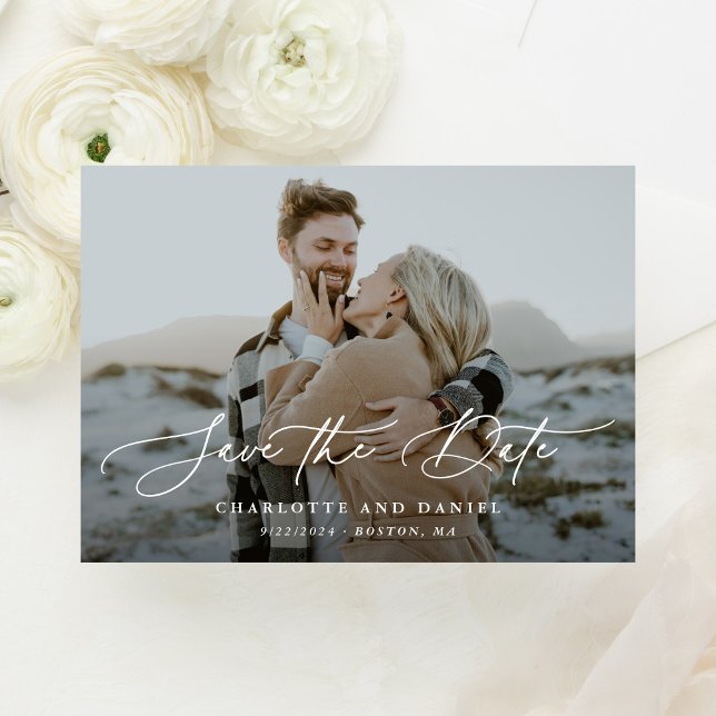 Graceful Modern Calligraphy Full Foto Save The Date (Von Creator hochgeladen)