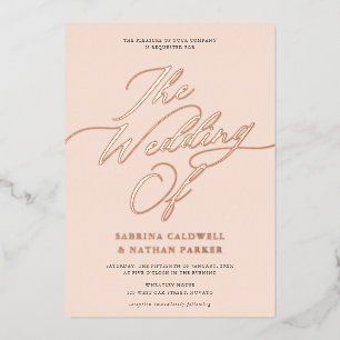 Graceful Modern Script Wedding Blush Rose Gold Folieneinladung