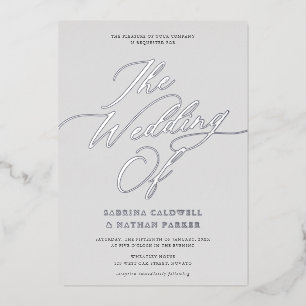 Graceful Modern Script Wedding Gray Silver Folieneinladung