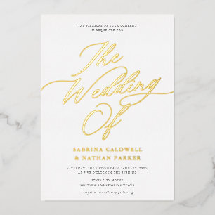 Graceful Modern Script Wedding White Gold Folieneinladung