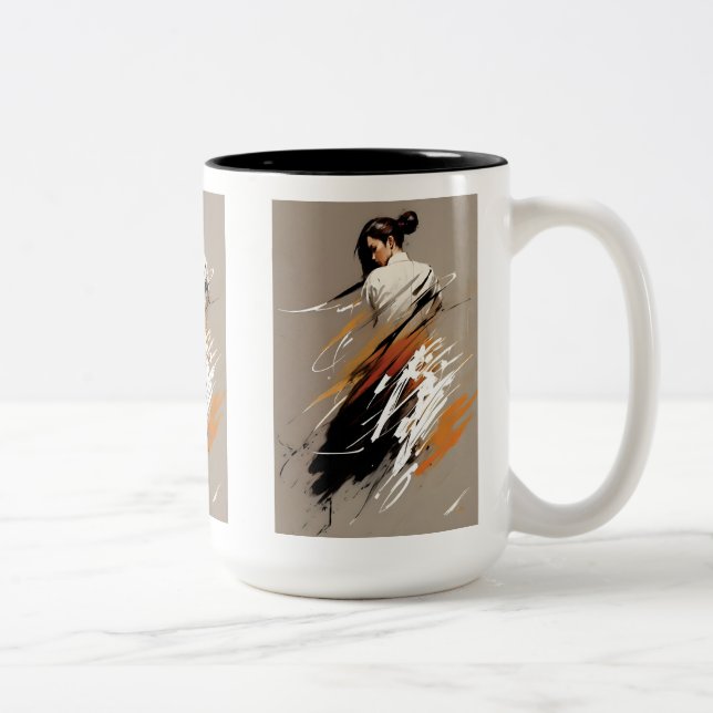 Graceful Power, Female Karate Athlete, Minimalisti Zweifarbige Tasse (Rechts)