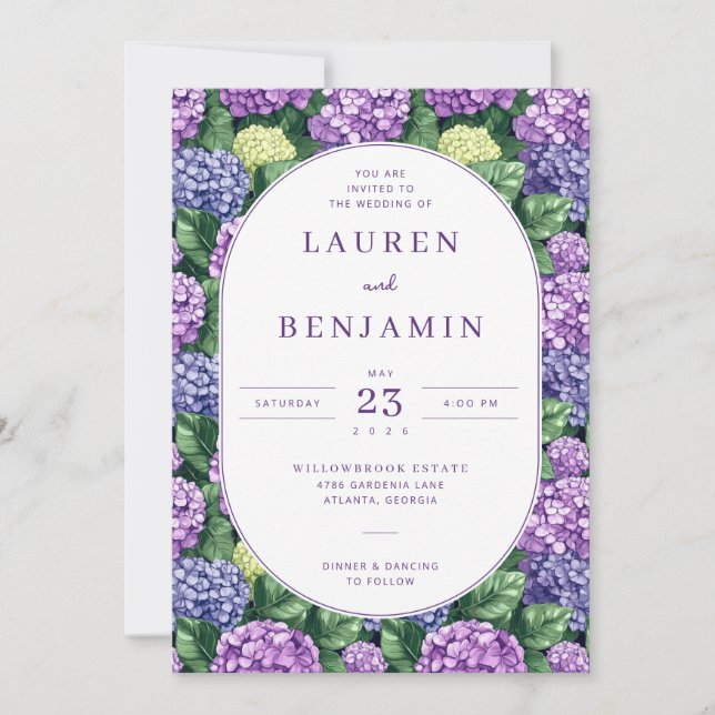 Graceful Purple Floral Invitation Einladung (Vorderseite)