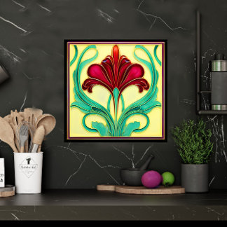 Graceful Red Blume Art Deco Keramik Tile Fliese
