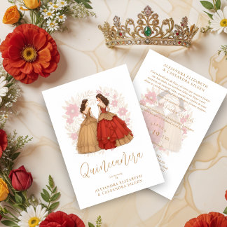Graceful Romantic Spanish Quinceañera Twins Einladung