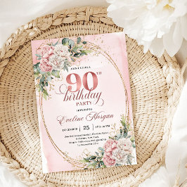 Graceful Rose Gold Eucalyptus 90th Birthday Invite Einladung