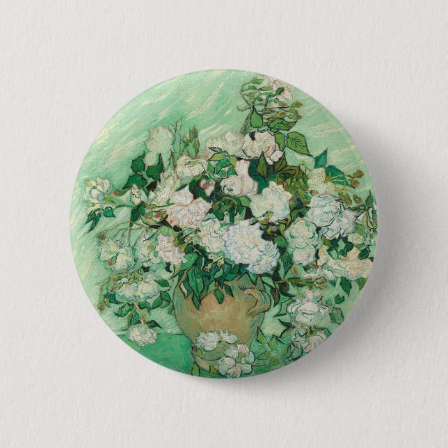 Graceful Rose in einer Vase von Vincent van Gogh Button (Vorderseite)