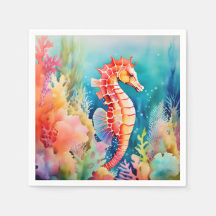 Graceful Seepferd in lebhaften Wasserfarbenschicht Serviette