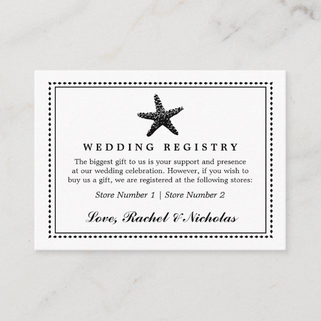 Graceful Starfish Classic Black | Gift Registry Begleitkarte (Vorderseite)