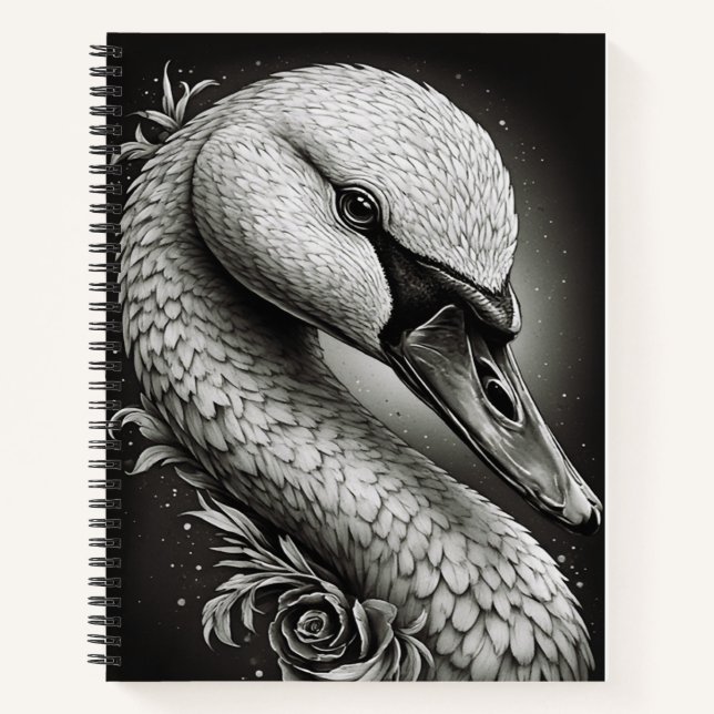 Graceful Swan - Black & White Art Spiral Notebook Notizbuch (Vorderseite)