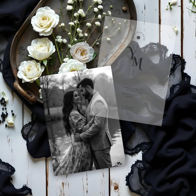 Graceful Vellum Transparency Elegant Black & White (Graceful Vellum Transparency Elegant Black & White Vellum Overlay Paper for Wedding Save the Date.)