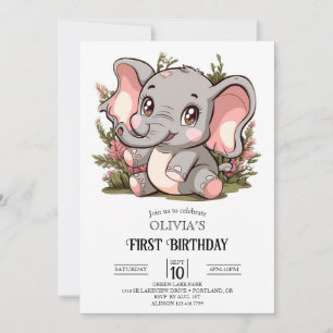 Graceful verzauberter Elefant 1. Geburtstag digita Einladung