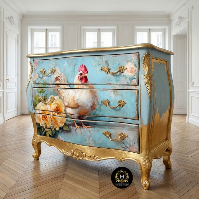 Graceful White Chicken Gelb Blüten Dekoupage Seidenpapier (Von Creator hochgeladen)