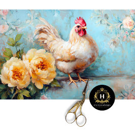 Graceful White Chicken Gelb Blüten Dekoupage Seidenpapier