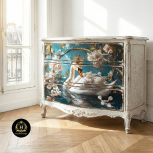 Graceful White Swan Blossom Branchen Decoupage Seidenpapier