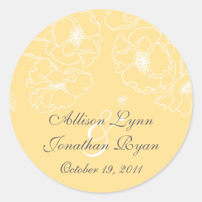 Graceful Yellow Poppy Flora Wedding Square Sticker (Vorderseite)