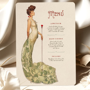 Gracful Art Nouveau Wedding Menu Card Einladung