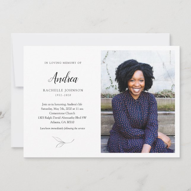 Gracful Blätter Gedenkveranstaltung mit Foto Einladung (Vorderseite)