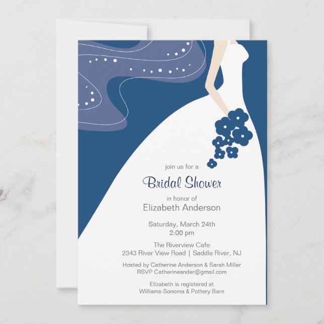 Gracful Blue Bride Bridal Dusche Einladung Blue (Vorderseite)