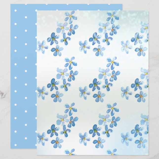 Gracful Blue Watercolor Blume Scrapbook Paper (Vorne/Hinten)