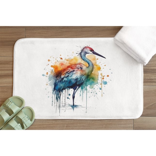 Gracful Crane: Wasserfarben Kunst, Brauch Badematte (Von Creator hochgeladen)