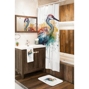 Gracful Crane: Wasserfarben Kunst, Brauch Duschvorhang