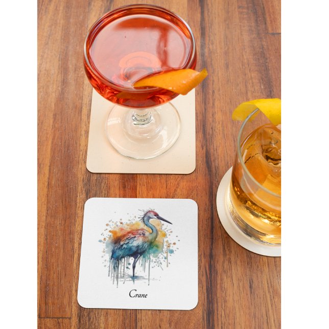 Gracful Crane: Wasserfarben Kunst, Brauch Glasuntersetzer (Von Creator hochgeladen)