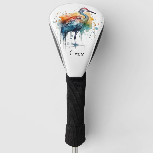 Gracful Crane: Wasserfarben Kunst, Brauch Golf Headcover (Vorderseite)