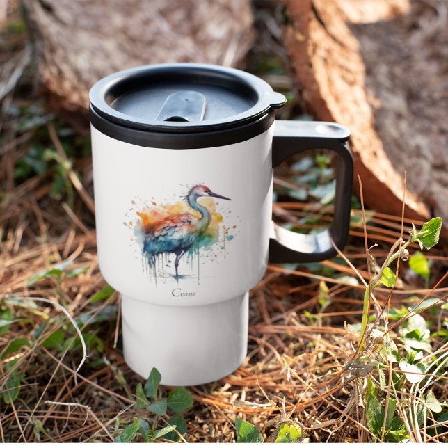 Gracful Crane: Wasserfarben Kunst, Brauch Reisebecher (Von Creator hochgeladen)