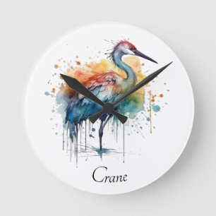 Gracful Crane: Wasserfarben Kunst, Brauch Runde Wanduhr