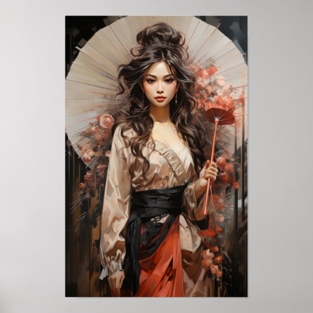 Gracful Essence: Japanische Frau Portrait Poster (Vorne)