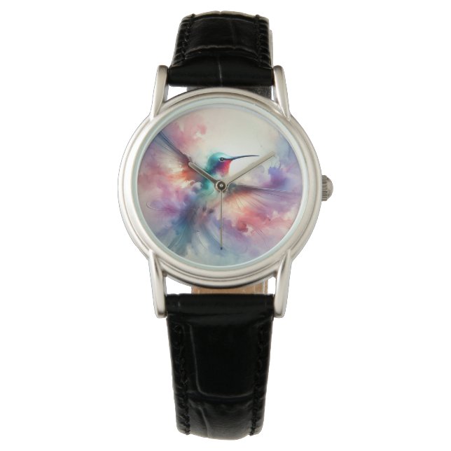 Gracful Hummingbird in Wasserfarbe Armbanduhr (Vorderseite)