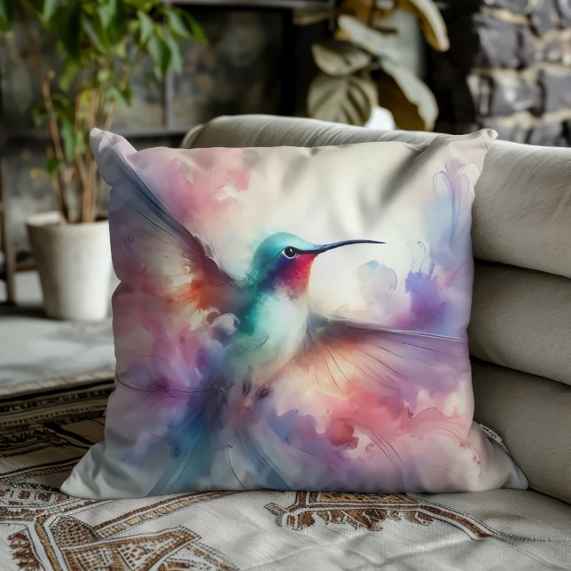 Gracful Hummingbird in Wasserfarbe Kissen (Von Creator hochgeladen)