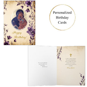 Gracful Purple Flowers Theotokos Icon Geburtstag Karte