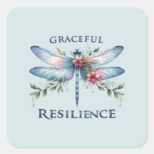 Gracful Resilience - Artistic Dragonfly Quadratischer Aufkleber