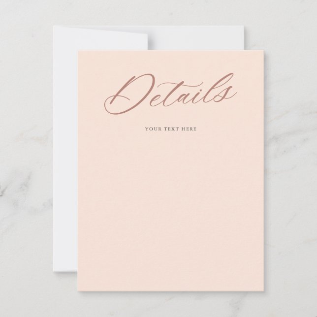 Gracful Script Hochzeitsblush Details Einschließen RSVP Karte (Vorderseite)