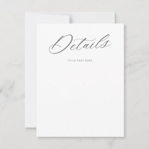 Gracful Script Wedding White Gray Details Card RSVP Karte
