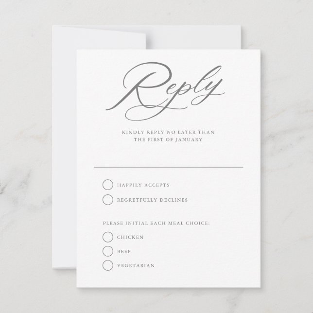 Gracful Script Wedding White Reply RSVP Karte (Vorderseite)
