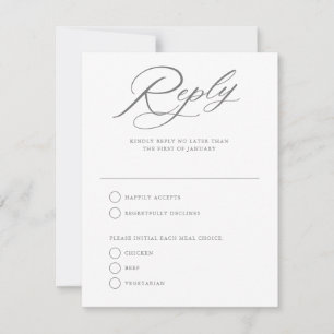 Gracful Script Wedding White Reply RSVP Karte
