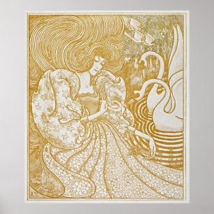 Gracful Serenity: Vintage Frau mit Swans Poster
