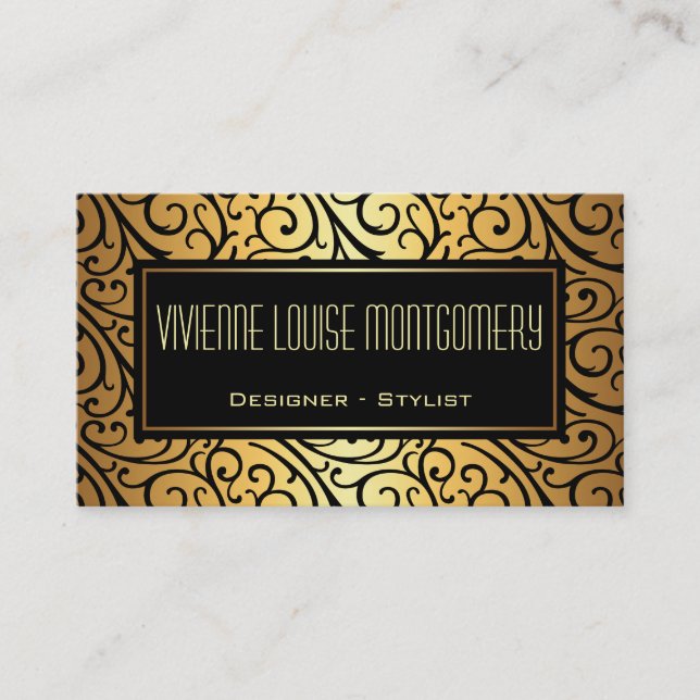 Gracful Sweep Black and Gold Moderne Business Card Visitenkarte (Vorderseite)