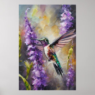 Gracful Watercolor Hummingbird Lila Garden Poster